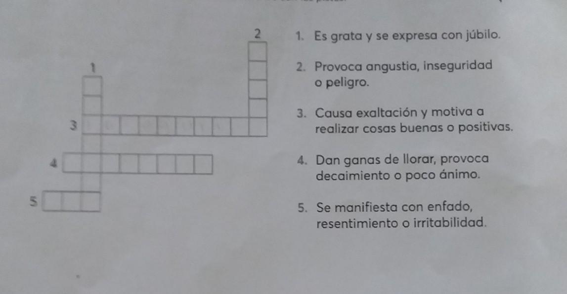 2 Resuelve el crucigrama de las emociones de acuerdo con