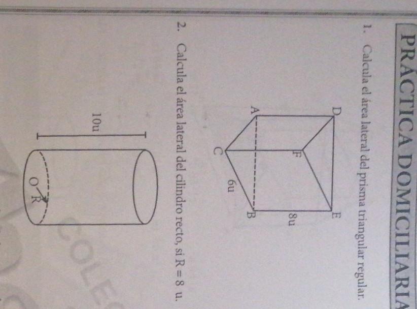 1. Calcula el área lateral del prisma triangular regular