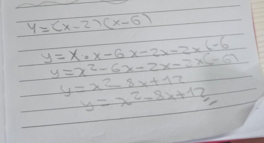 Y=(x2)(x6) Cual es el vértice de la parábola? Brainly.lat
