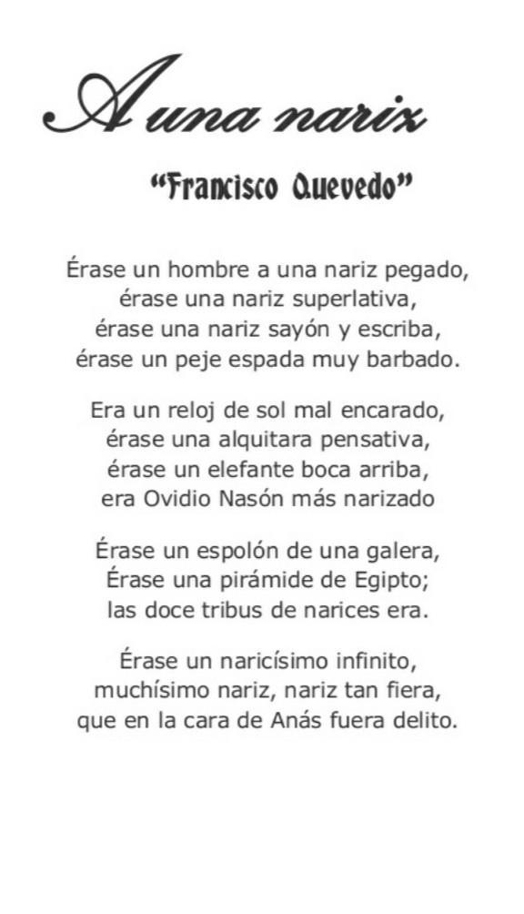 como sacar la metrica del poema “a una nariz” Brainly.lat