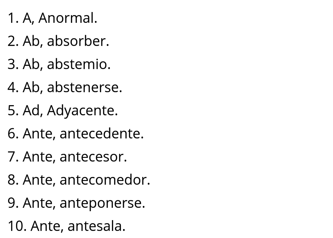 10 prefijos y 10 sufijos con su significado y con sus terminos