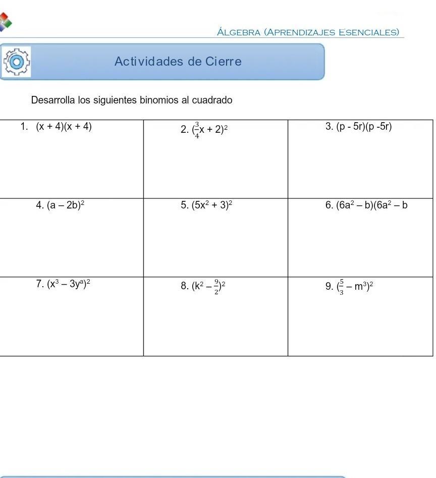 desarrolla los siguientes binomios al cuadrado Brainly.lat