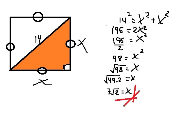 halla la medida del lado de un cuadrado cuya diagonal es