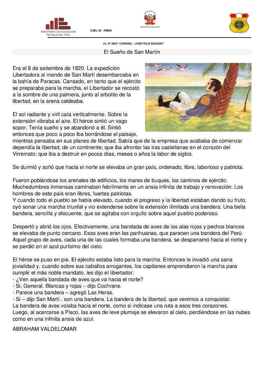 Resumir El sueño de San Martín Brainly.lat