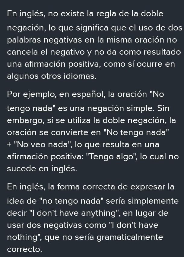 que quiere decir que en inglés no existe doble negación en una oración
