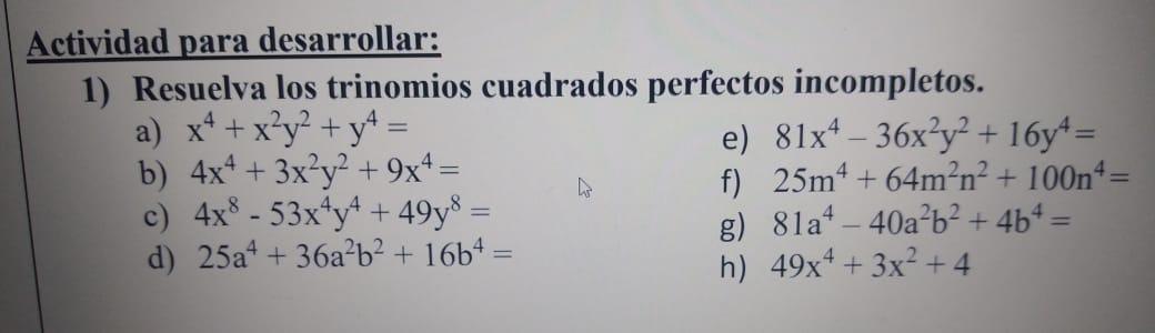 Resuelva los trinomios cuadrados perfectos
