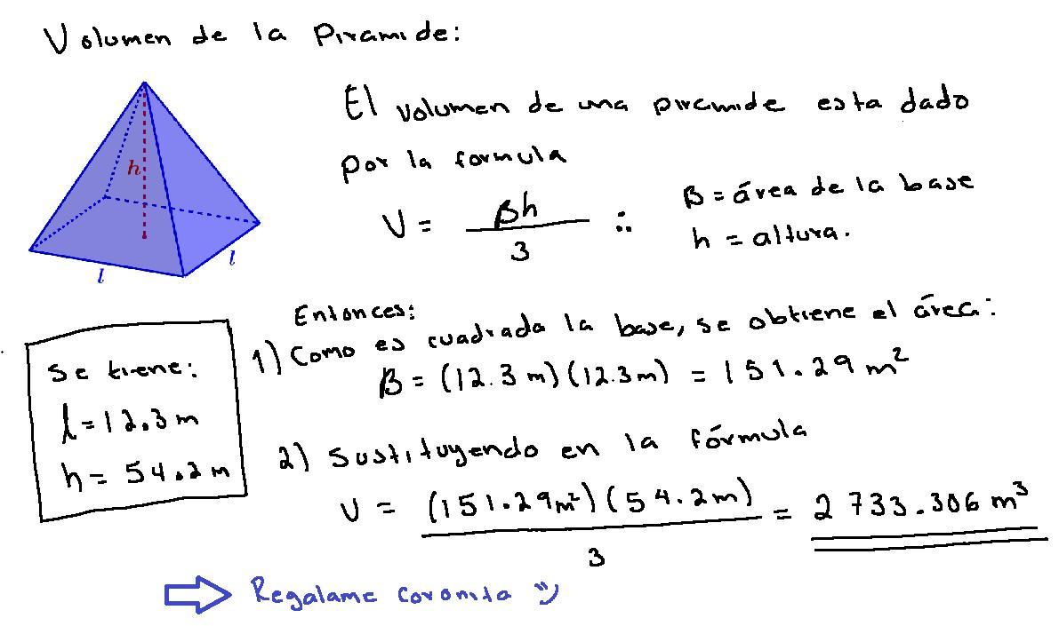 calcular el volumen de una piramide cuadrangular donde los lados de la