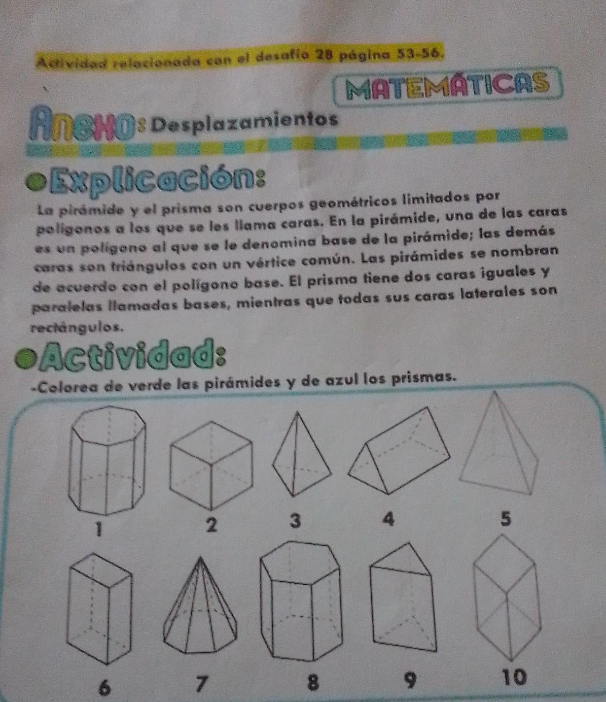 actividad relacionada con el desafío 28 página 53 y 56