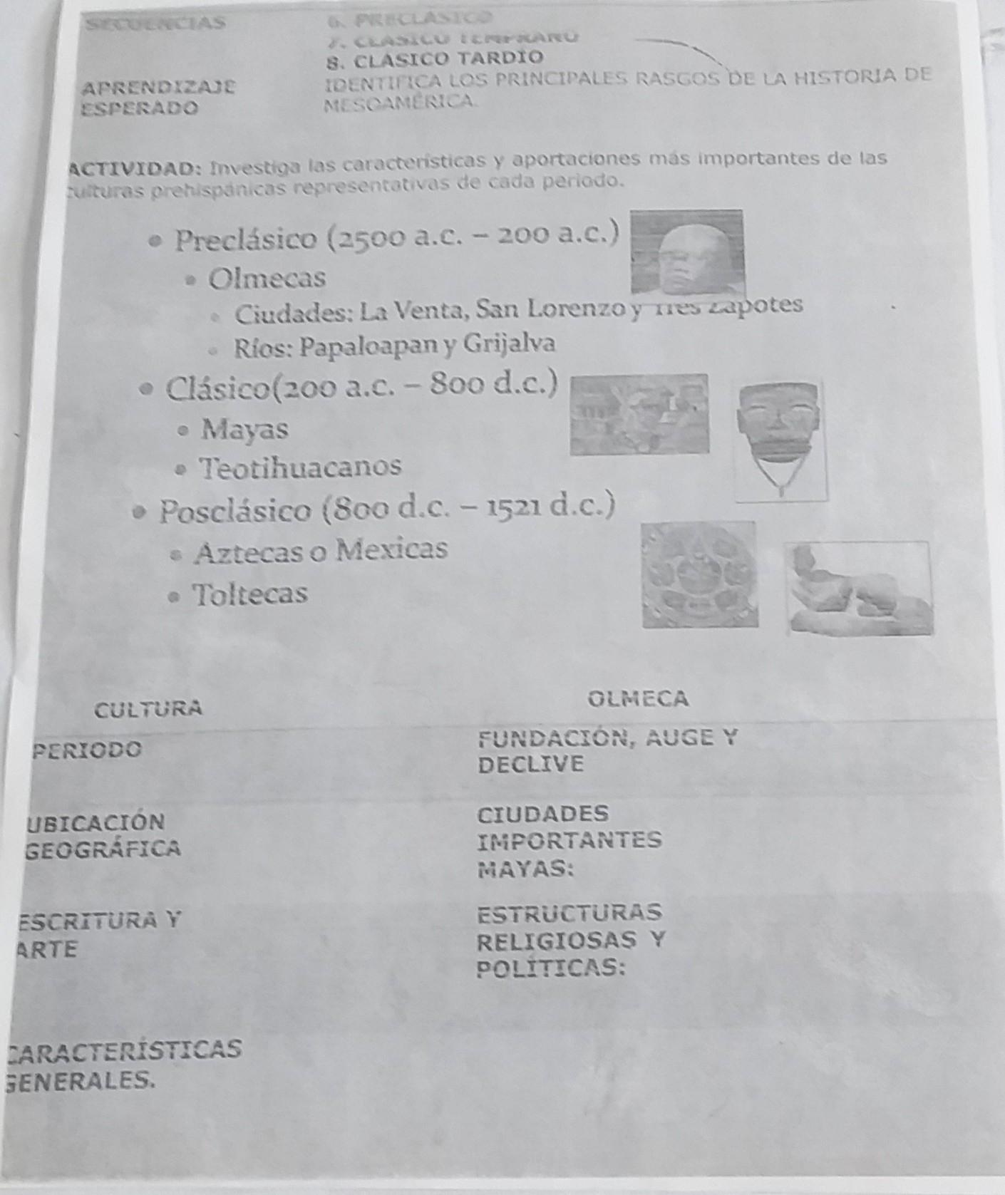 6 Peclasico Sicut 8 Clasico Tardio Identifica Los Principales Rasgos De La Historia De Mesoamerica Brainly Lat