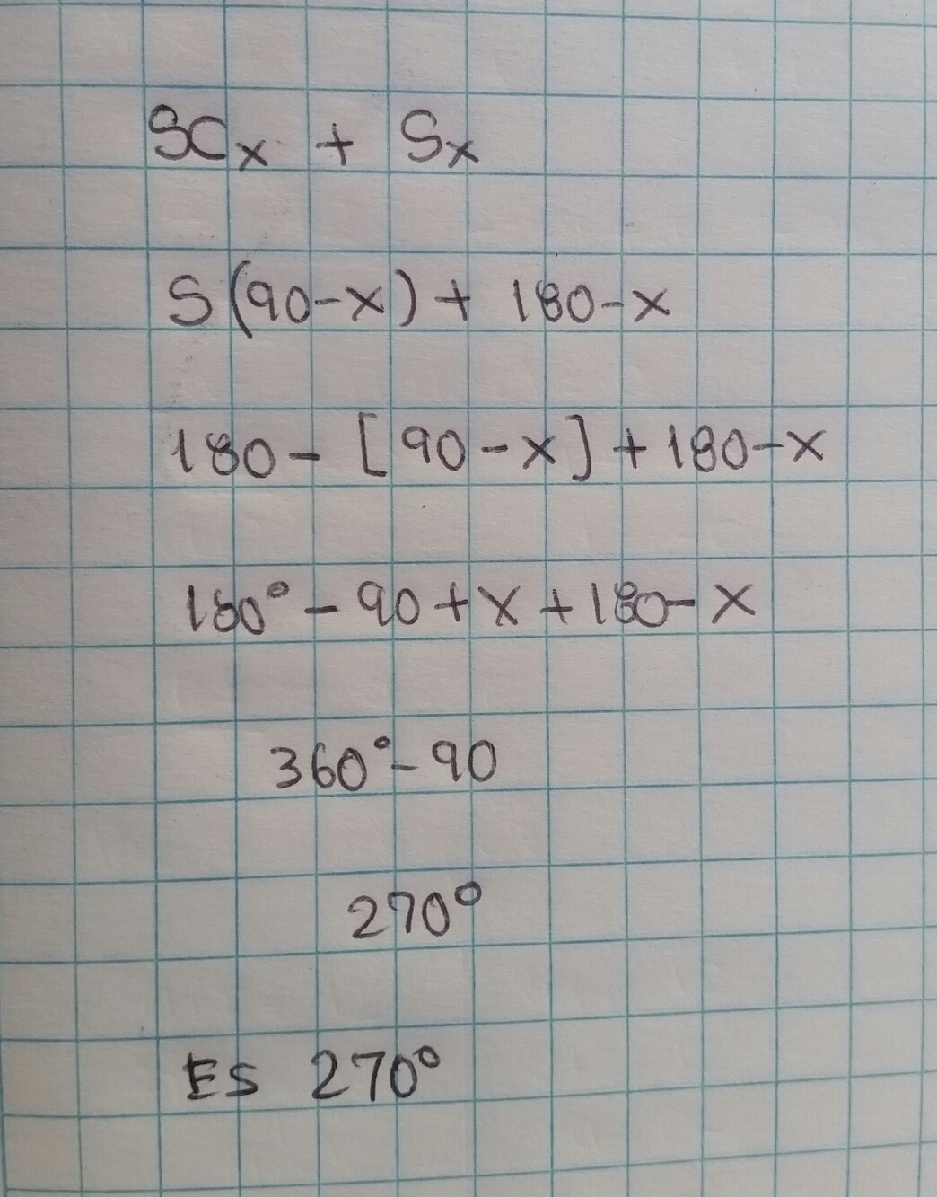 La suma del suplemento del complemento de un angulo x mas