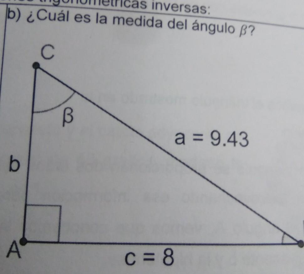 b) ¿Cuál es la medida del ángulo ß?С CВa = 9.43= 9bBAC = 8 Brainly.lat