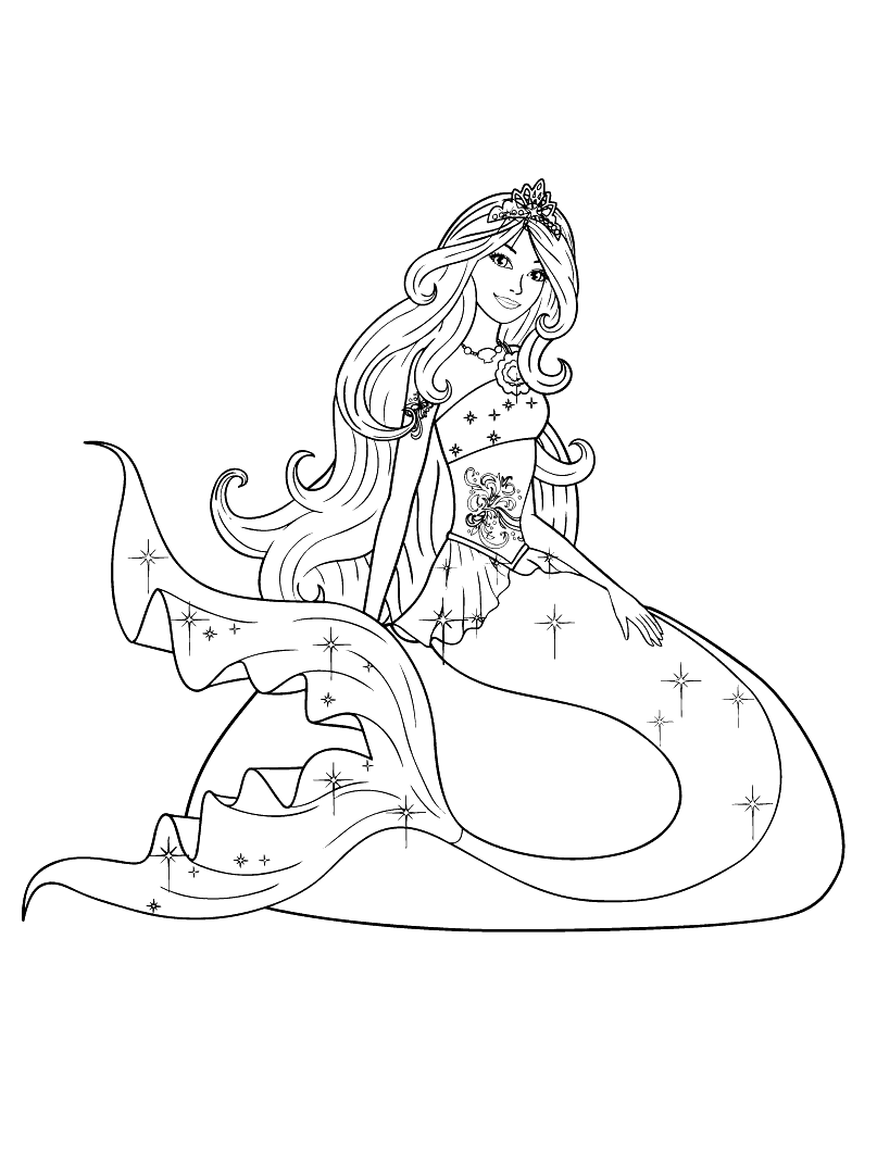 Dibujo para colorear Barbie Princesa de la sirena