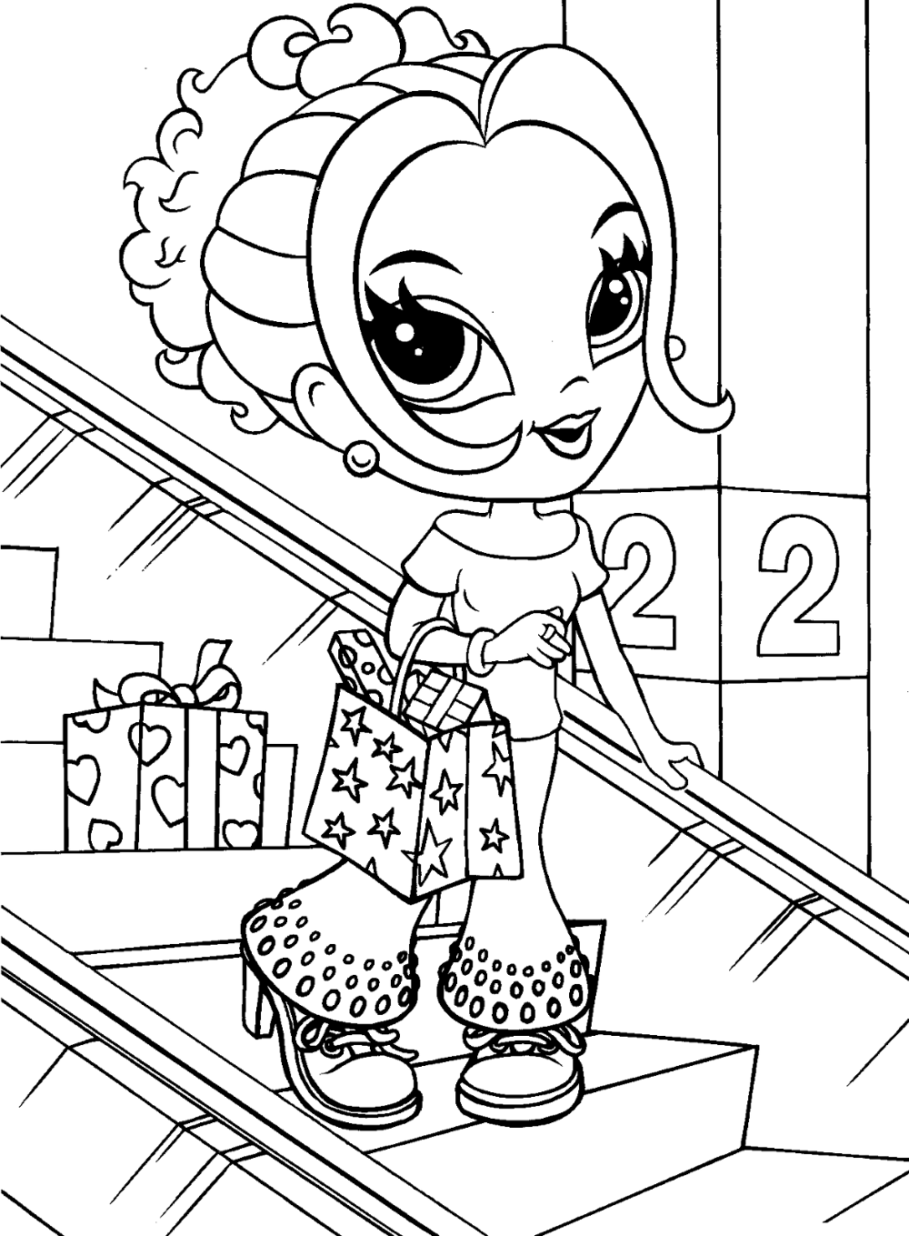 Dibujo para colorear La niña en una tienda de ropa
