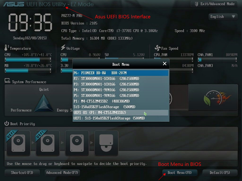 Menú de arranque del portátil Asus Despeja todo para arrancar PC