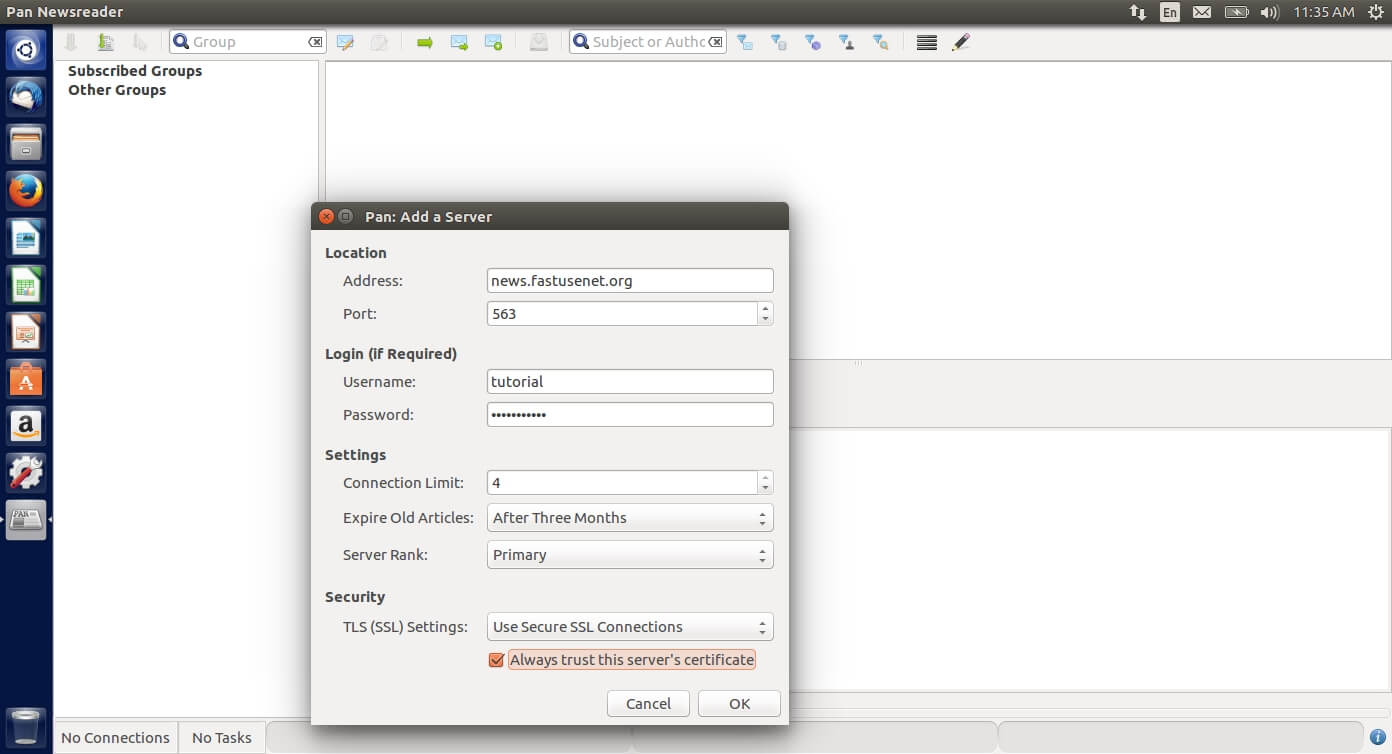 Tutorial del lector de noticias PAN para Linux Fast
