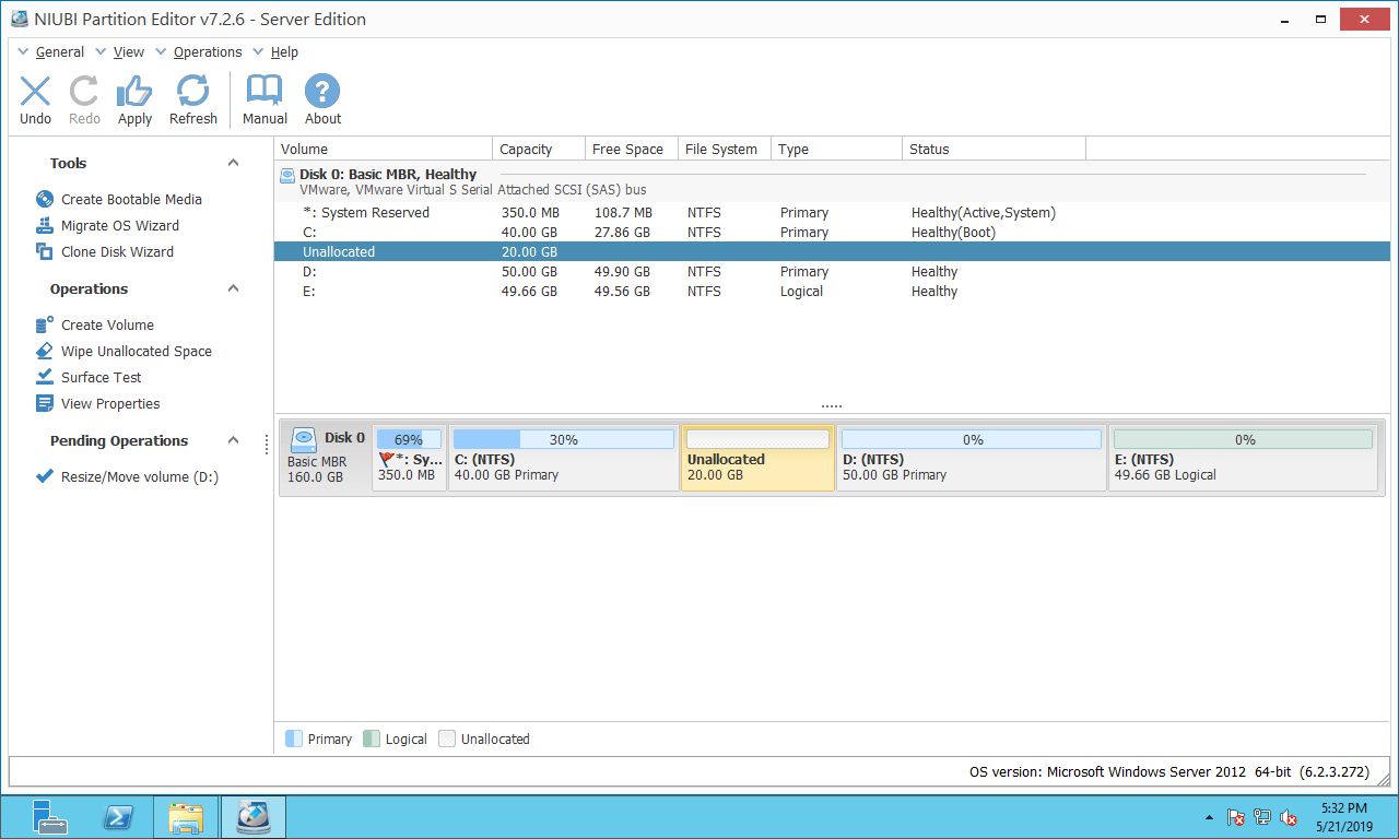 Add space to C drive in Windows Server 2012 R2 detailed steps.
