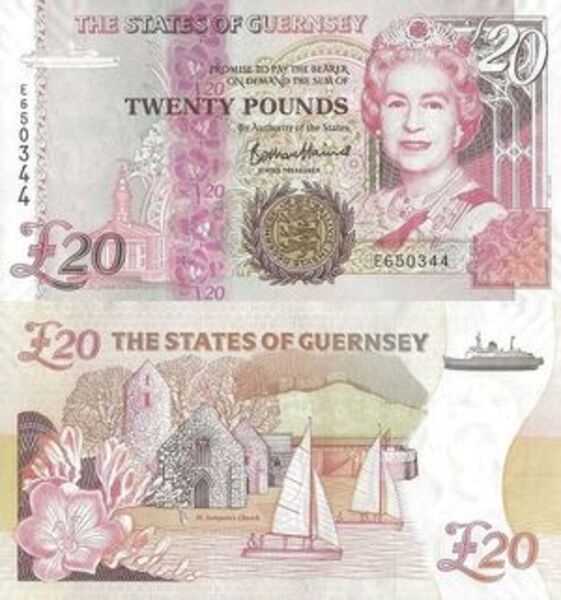 20 Pounds Elizabeth II (Posthumous; Vertical hologram) Guernsey