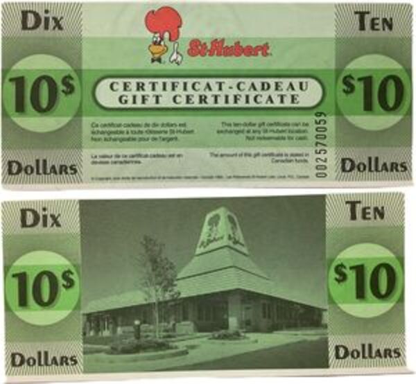 10 Dollars StHubert Gift Certificate Canadá Numista