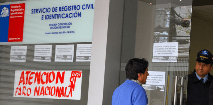 Paro laboral en Registro Civil podría extenderse al sector público en Chile