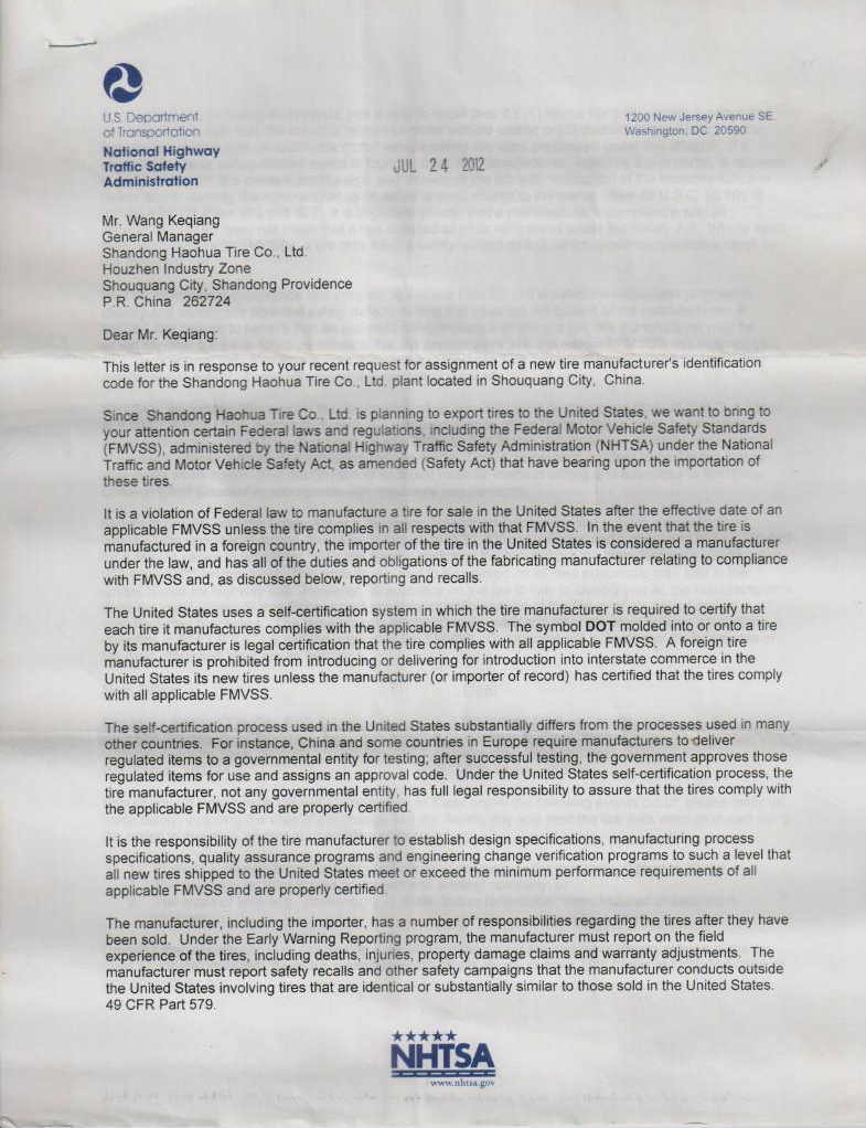 CERTIFICACIÓN,NEUMÁTICOS marca Royal negro producido por Shandong