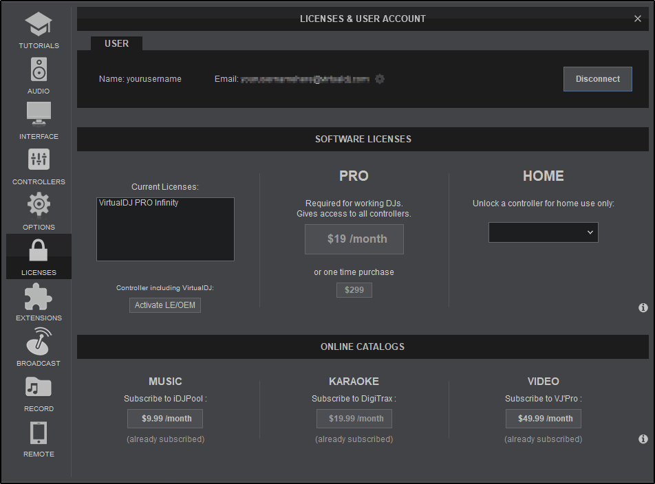 VirtualDJ User Manual Configuración Licenses