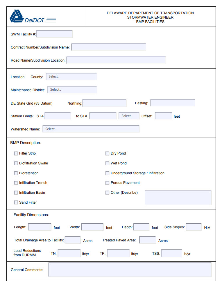 SWM Facility Number Request Delaware DOT ES2M Design Guide