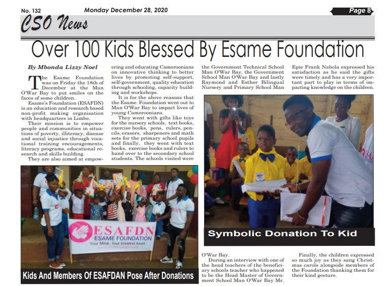 Man o War Bay Community End of Year Gift giving ESAMES Foundation