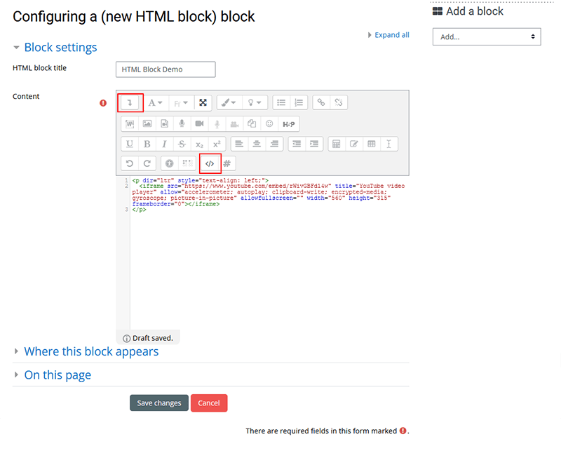 Moodle > Teacher > Blocks > Text Block Guides in English