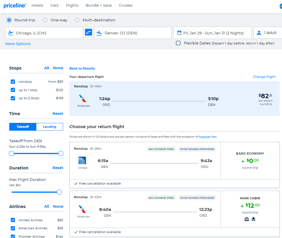 Nonstop Flights Chicago to Denver 8395 r/t [JanuaryMay] American