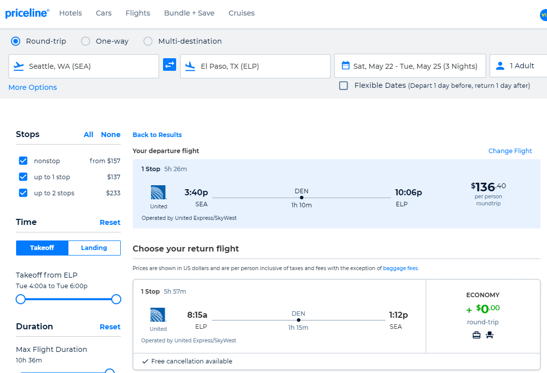 Cheap Flights Seattle to/from El Paso 137143 r/t [MarchMay] United