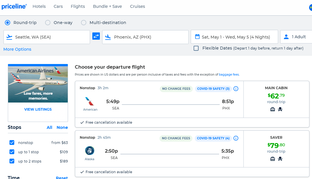 Nonstop Flights Seattle to/from Phoenix 6386 r/t [AprilMay
