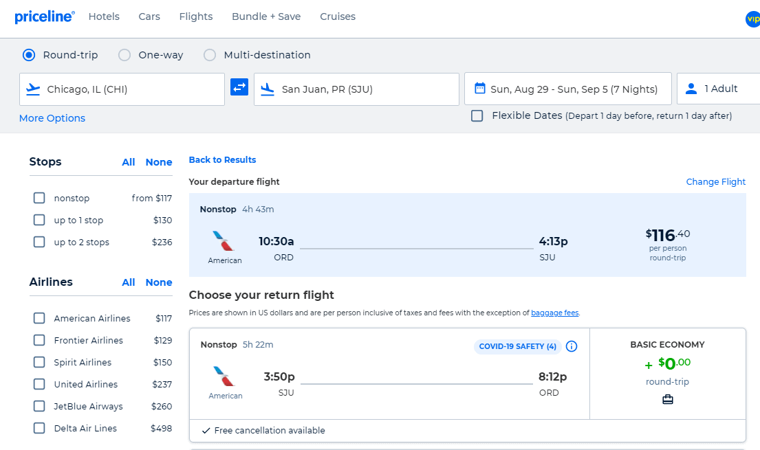 Nonstop Flights Chicago to/from San Juan, Puerto Rico 117 r/t [August