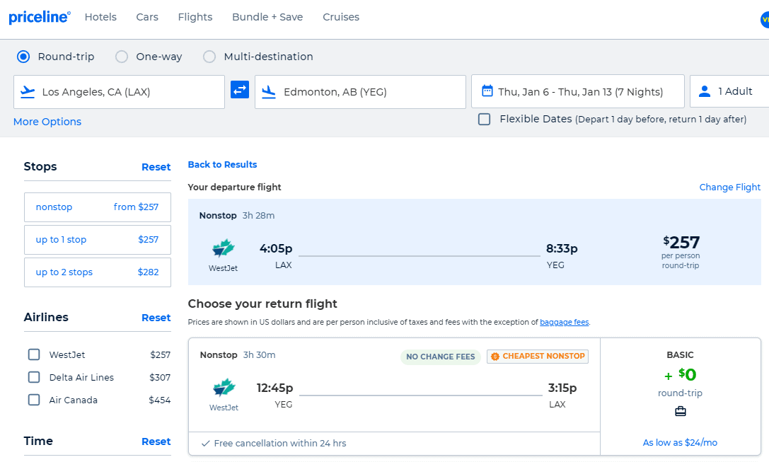 Nonstop Flights Los Angeles to Edmonton, Canada 258269 r/t [January