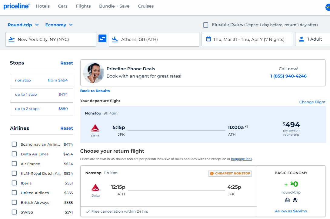 Nonstop Flights New York to Athens 494 r/t [MarchApril] Delta