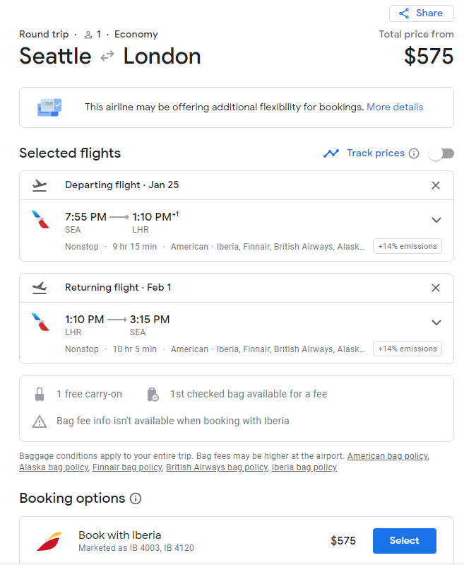 Nonstop Flights Seattle to London, United Kingdom 574577 r/t