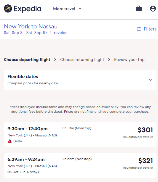Nonstop Flights New York/Newark to/from Nassau, Bahamas 301311 r/t