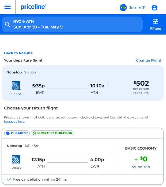 Nonstop Flights New York/Newark to Athens 501552 r/t [OctDec, Mar
