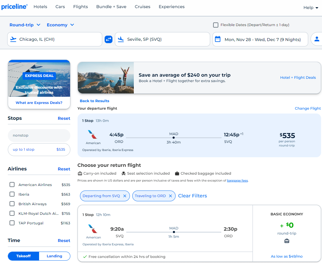 Cheap Flights Chicago to Seville 535551 r/t [NovemberMarch] (No