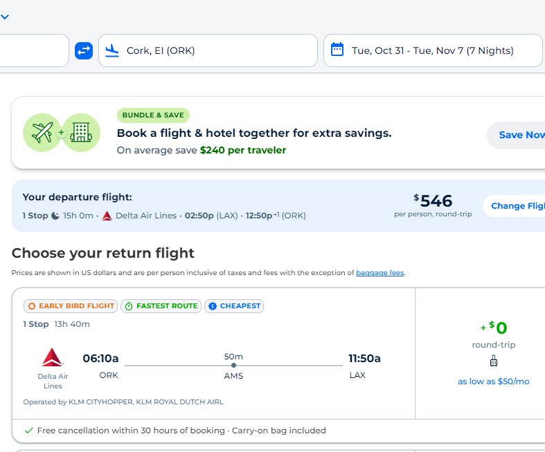 Cheap Flights Los Angeles to Cork, Ireland 546 r/t [OctoberMarch