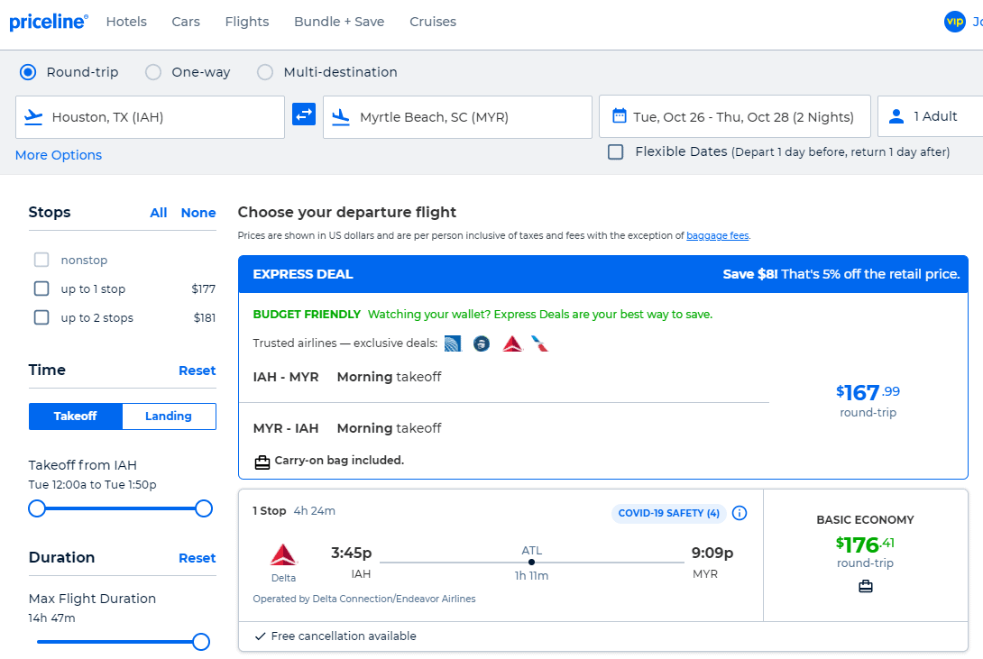 Cheap Flights Houston to/from Myrtle Beach 177 r/t [September