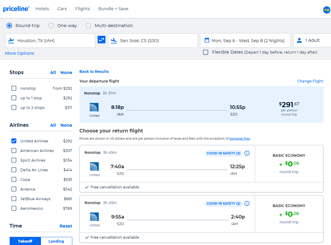 Nonstop Flights Houston to San Jose, Costa Rica 292307 r/t [August