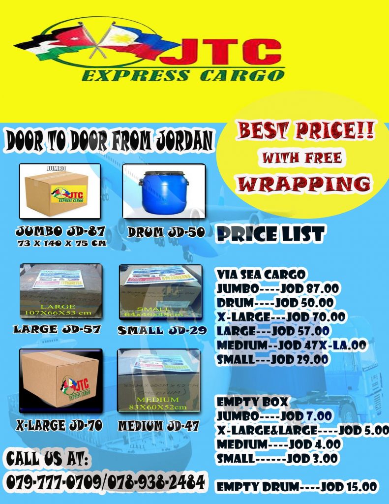 List of Cargo Companies in Jordan for your Balikbayan Boxes