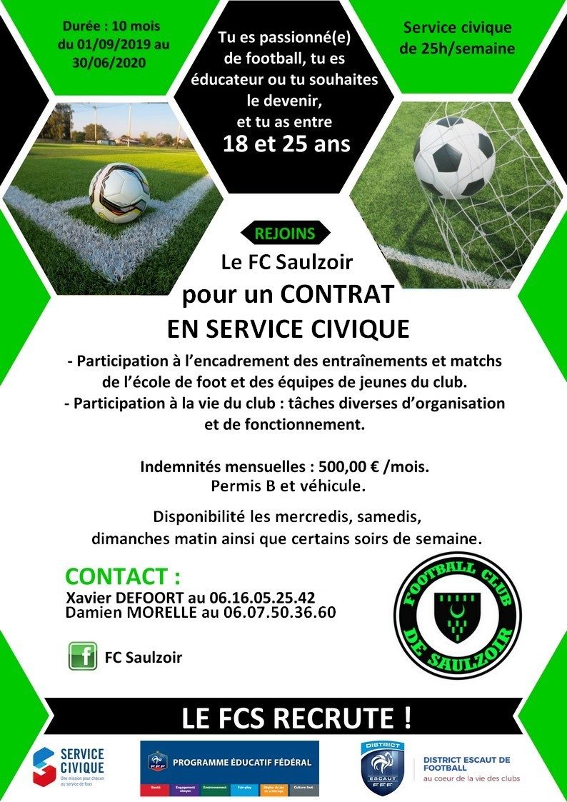 Recrutement Service Civique DISTRICT ESCAUT DE FOOTBALL