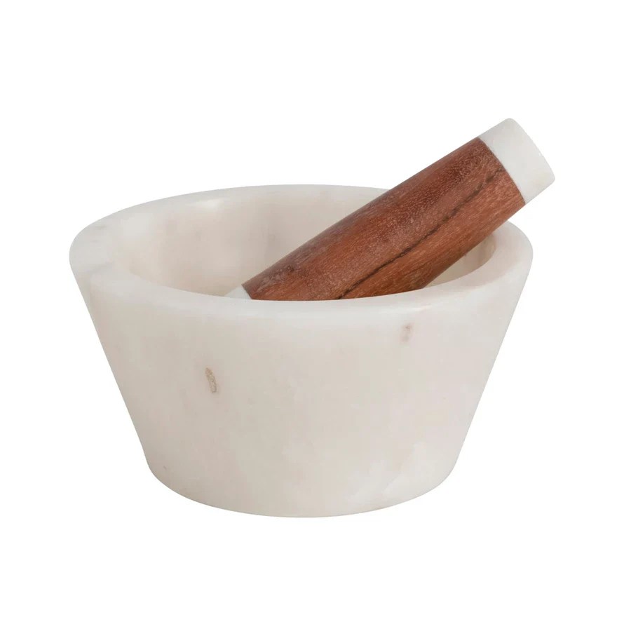 Marble & Wood Mortar & Pestle