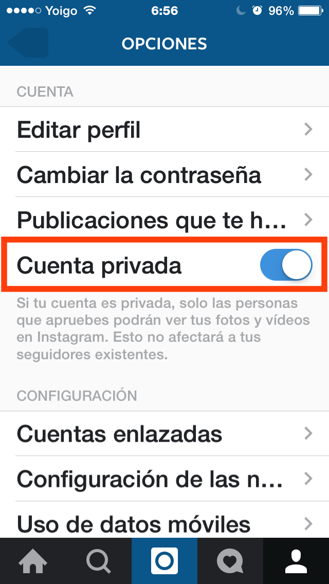 Haz privada tu cuenta de Instagramescuelaiphone