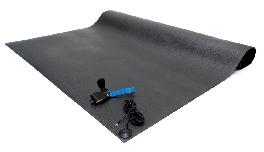 ESD Floor Mat Kits include a heel grounder and ground cord, Made in USA