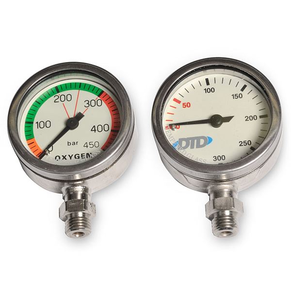 pressure gauge 200 bar, 52 mm, Tempered glass, Nickel plated DTD