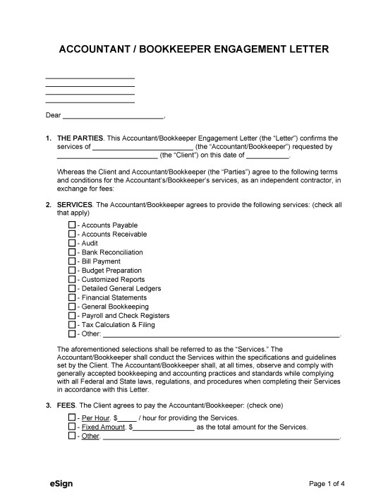 Free Bookkeeping Client Intake Form PDF Word