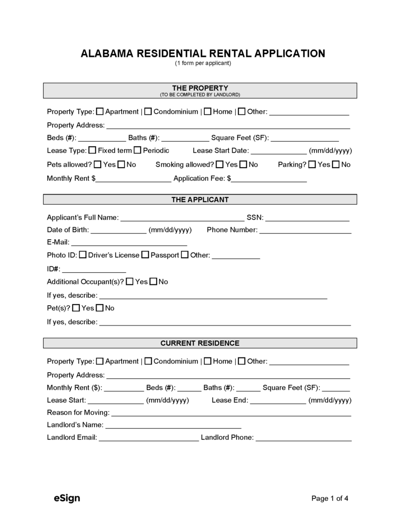 Free Alabama Rental Application Form PDF Word