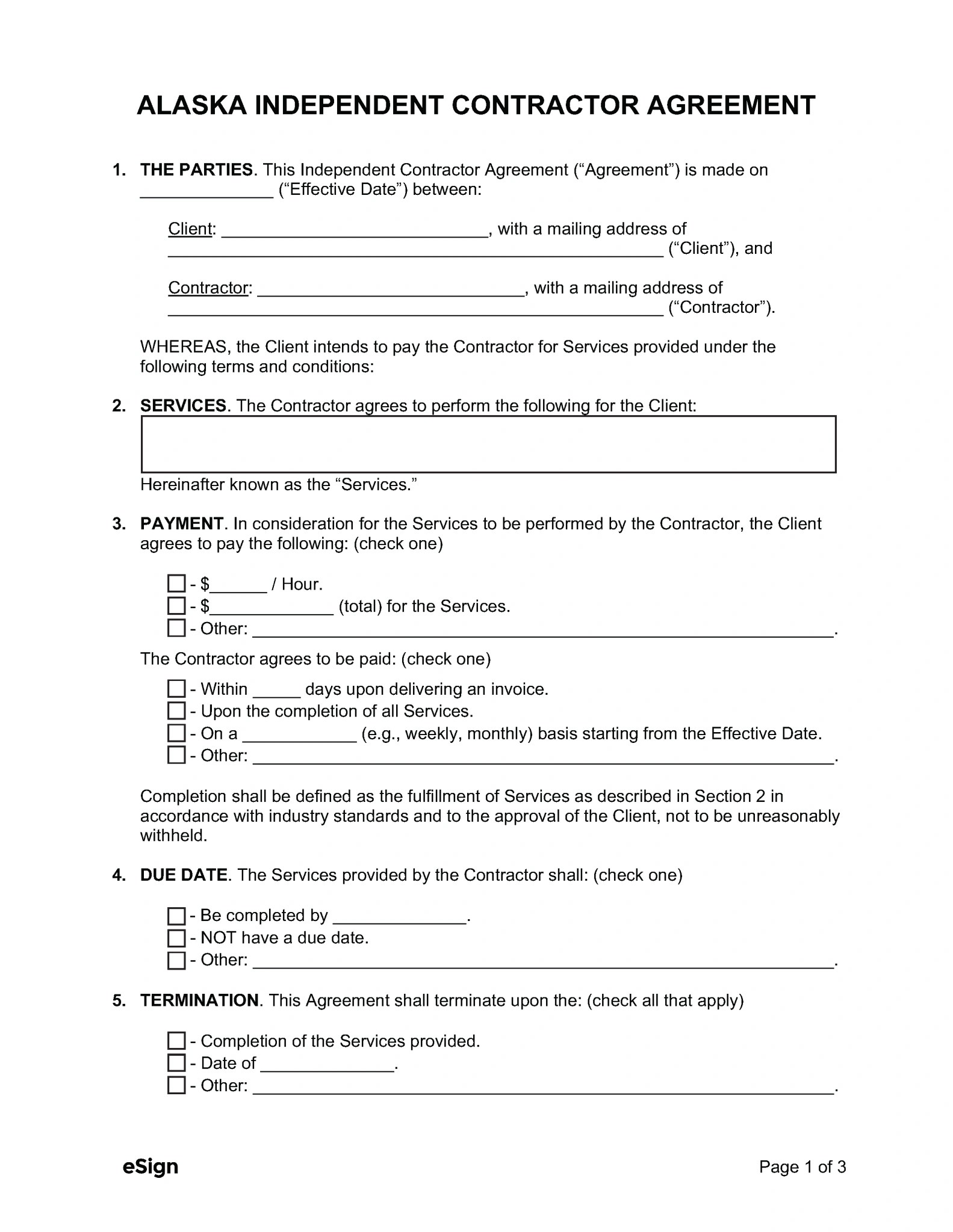 Free Alaska Independent Contractor Agreement PDF Word